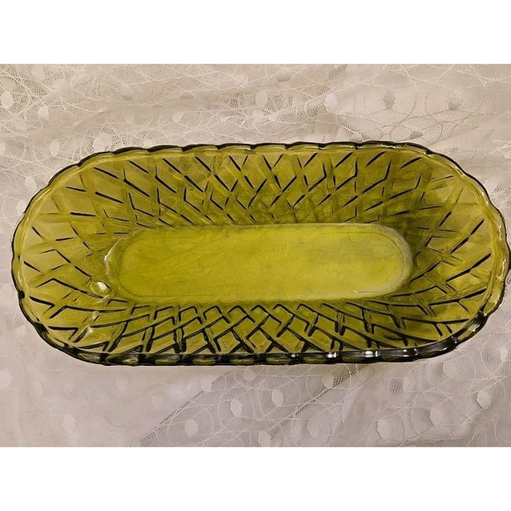 Indiana Glass Vintage Green Oblong Lattice Bowl Relish Tray